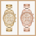 Michael Kors Ritz Chronograph Gold Dial Gold Steel Strap Watch For Women - MK6597
