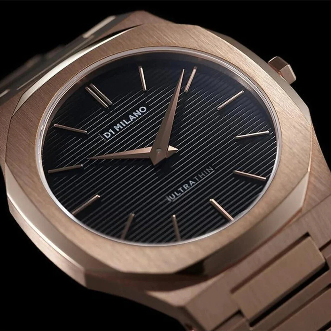D1 Milano Ultra Thin Black Dial Gold Steel Strap Watch for Men  - D1-UTBJ16