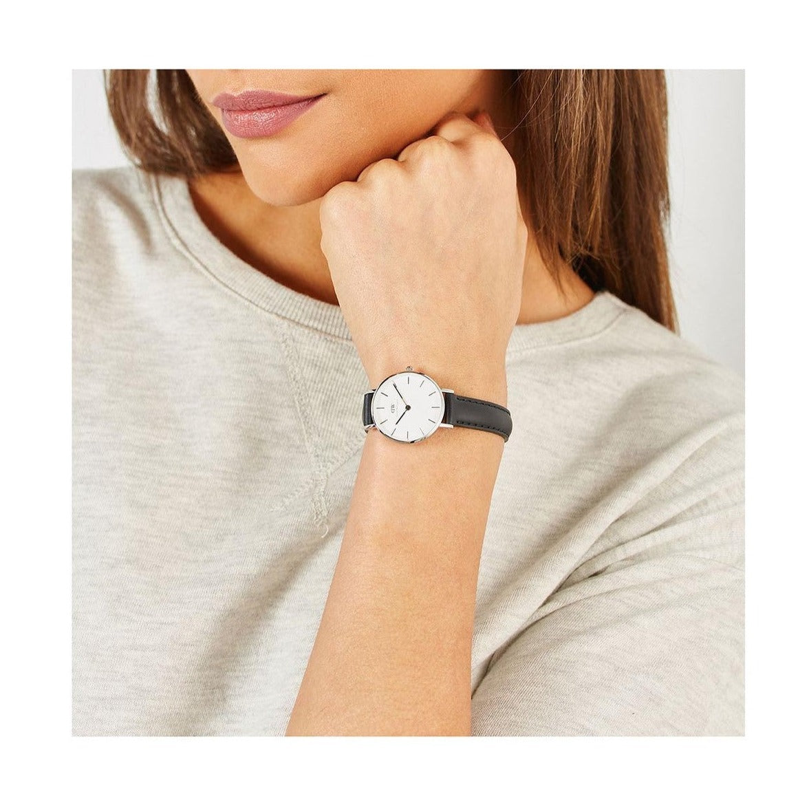 Daniel Wellington Classic Petite Sheffield White Dial Black Leather Strap Watch For Women - DW00100242