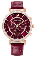 Swarovski Passage Chrono Red Dial Red Leather Strap Watch for Women - 5580345
