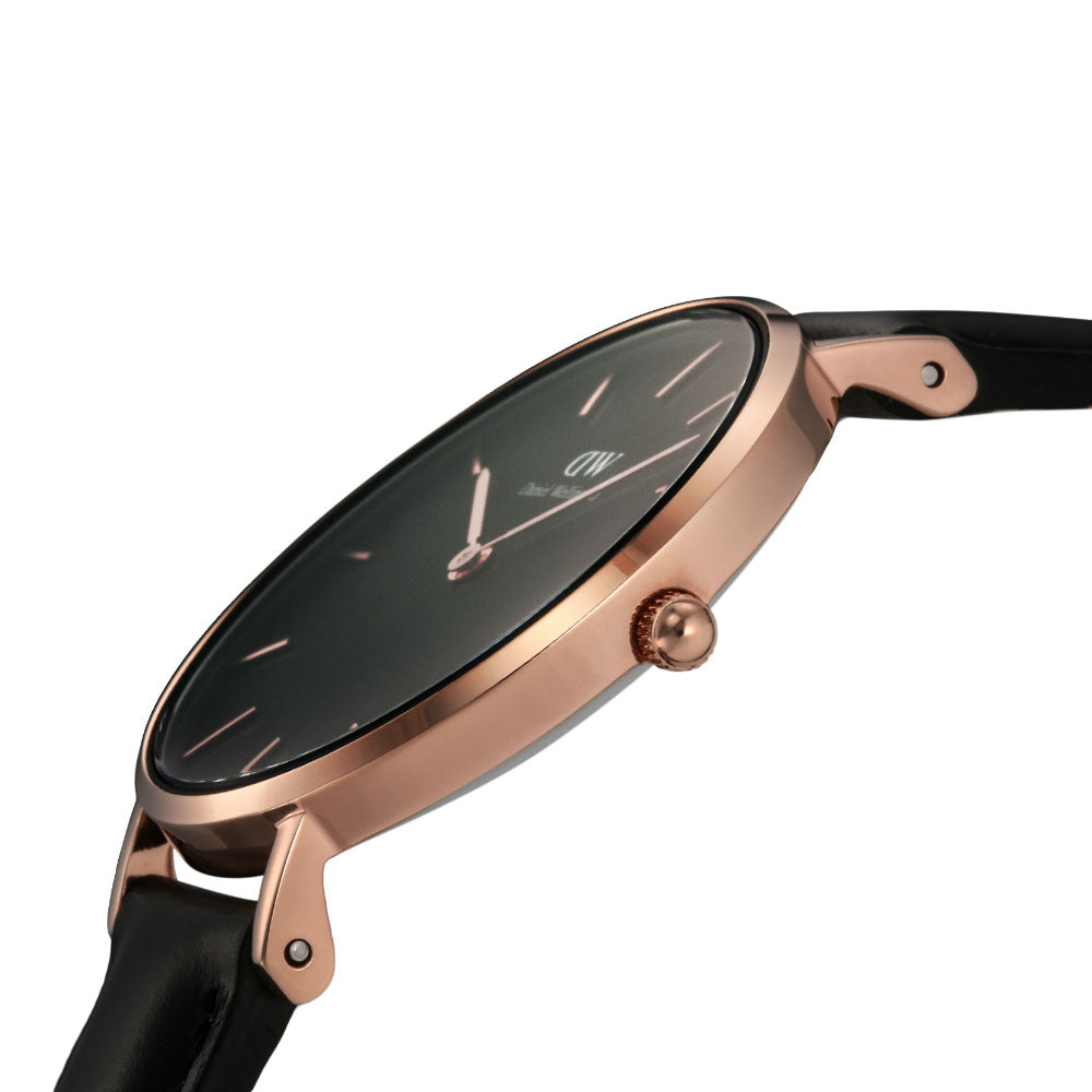 Daniel Wellington Petite Sheffield Black Dial Black Leather Strap Watch For Women - DW00100168