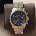 Michael Kors Lexington Chronograph Blue Dial Gold Steel Strap Watch For Women - MK6206