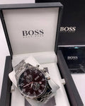Hugo Boss Aeroliner Chronograph Black Dial Silver Steel Strap Watch For Men - 1512446