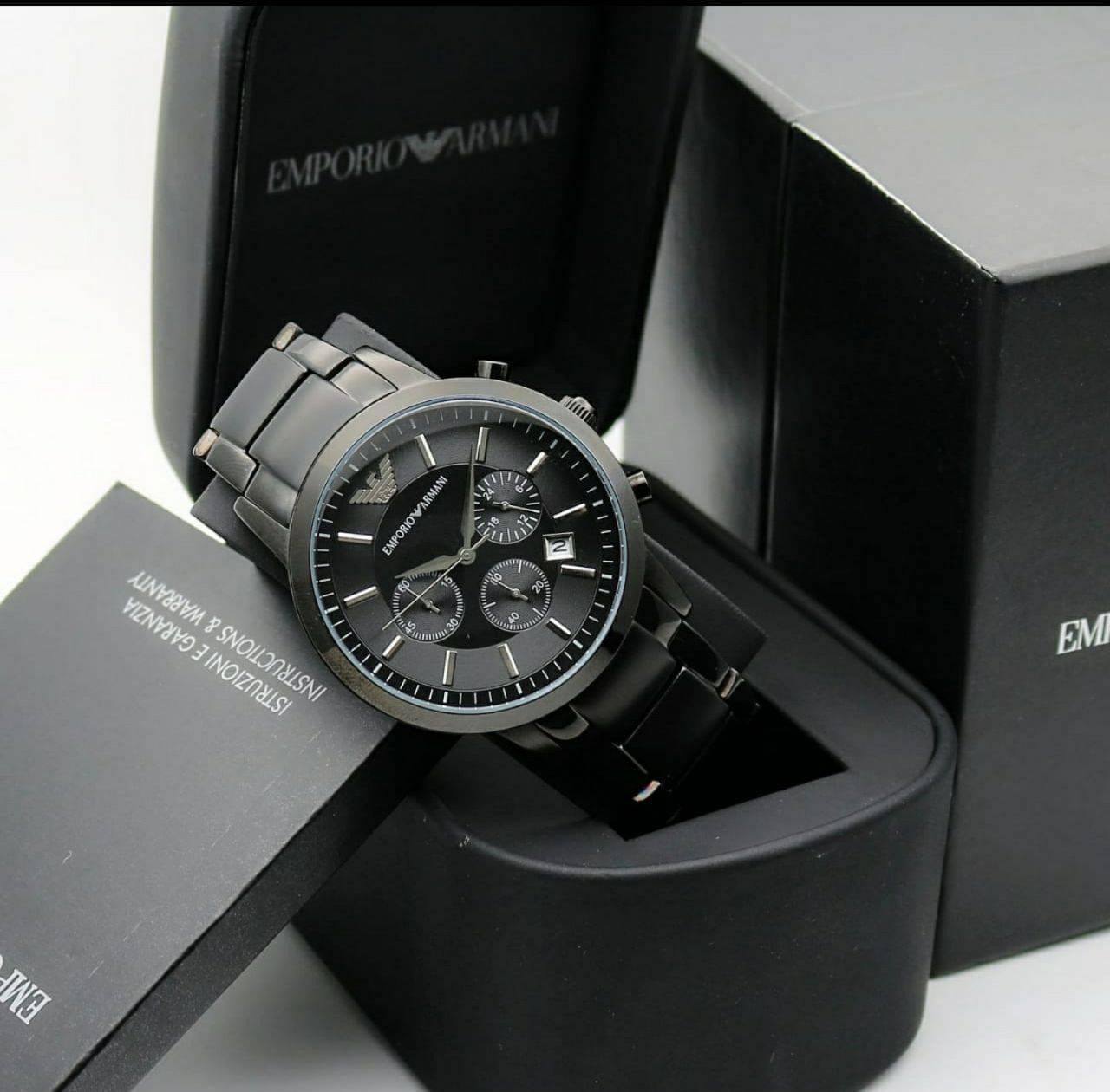 Emporio Armani Classic Chronograph Black Dial Black Steel Strap Watch For Men - AR2453