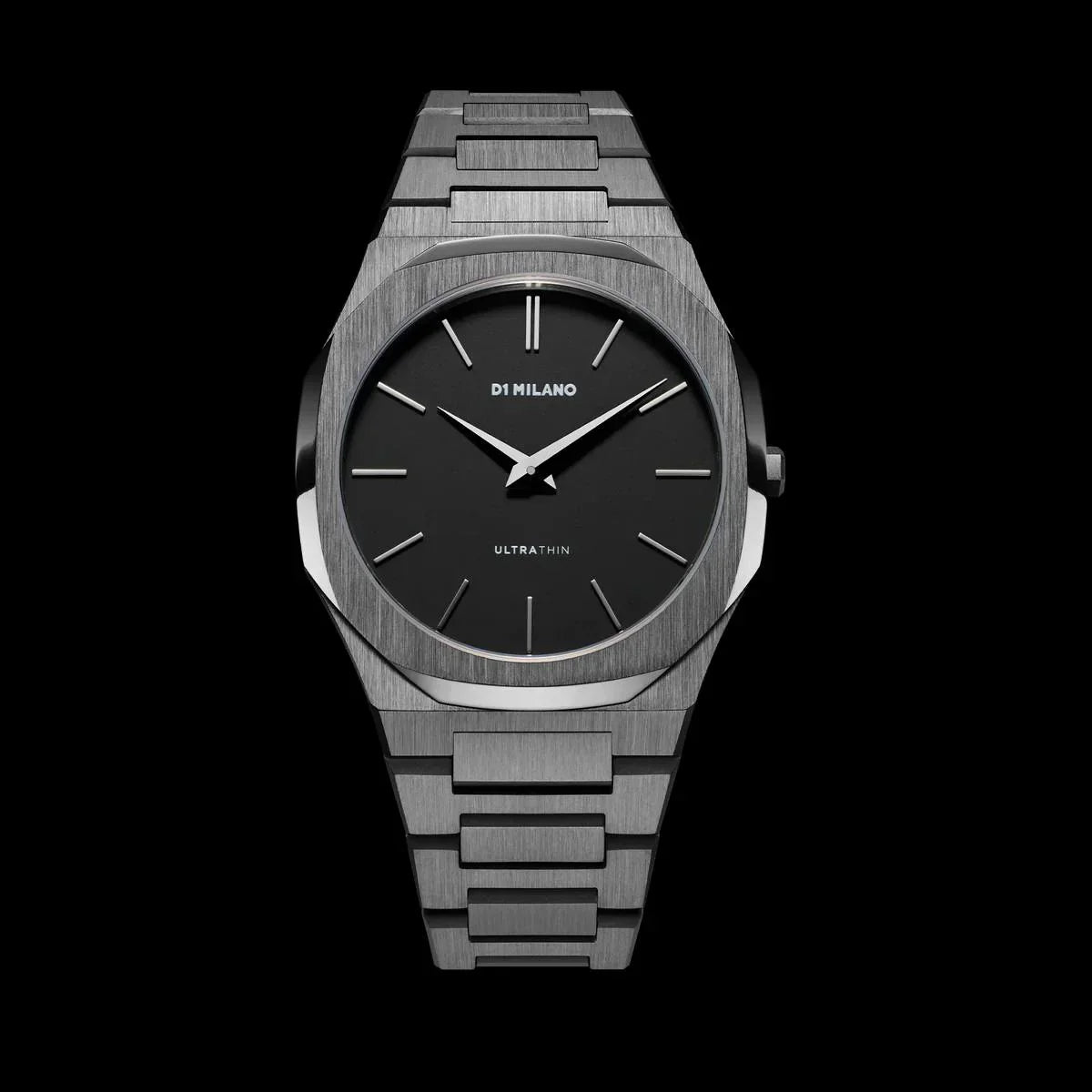 D1 Milano Ultra Thin Re-Gun Black Dial Gray Steel Strap Watch for Men - D1-UTBJ41