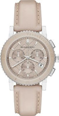Burberry The City Chronograph Rose Gold Dial Beige Leather Strap Watch For Women - BU9702