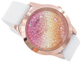 Guess Crush Crystals Gold Dial White Rubber Strap Watch for Women - W1223L3