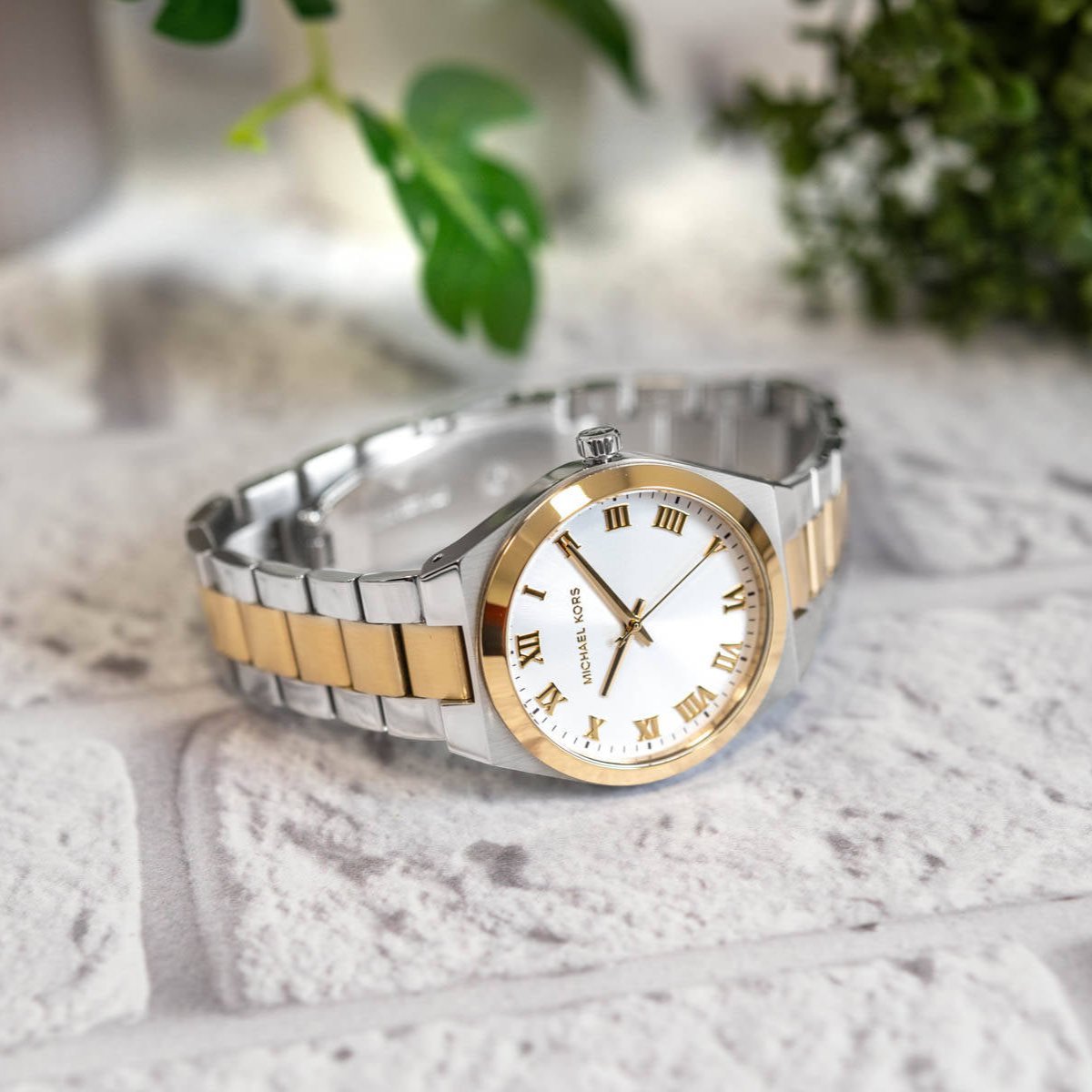 Michael Kors Lennox Three-Hand White Dial Two Tone Steel Strap Watch for Women - MK7464