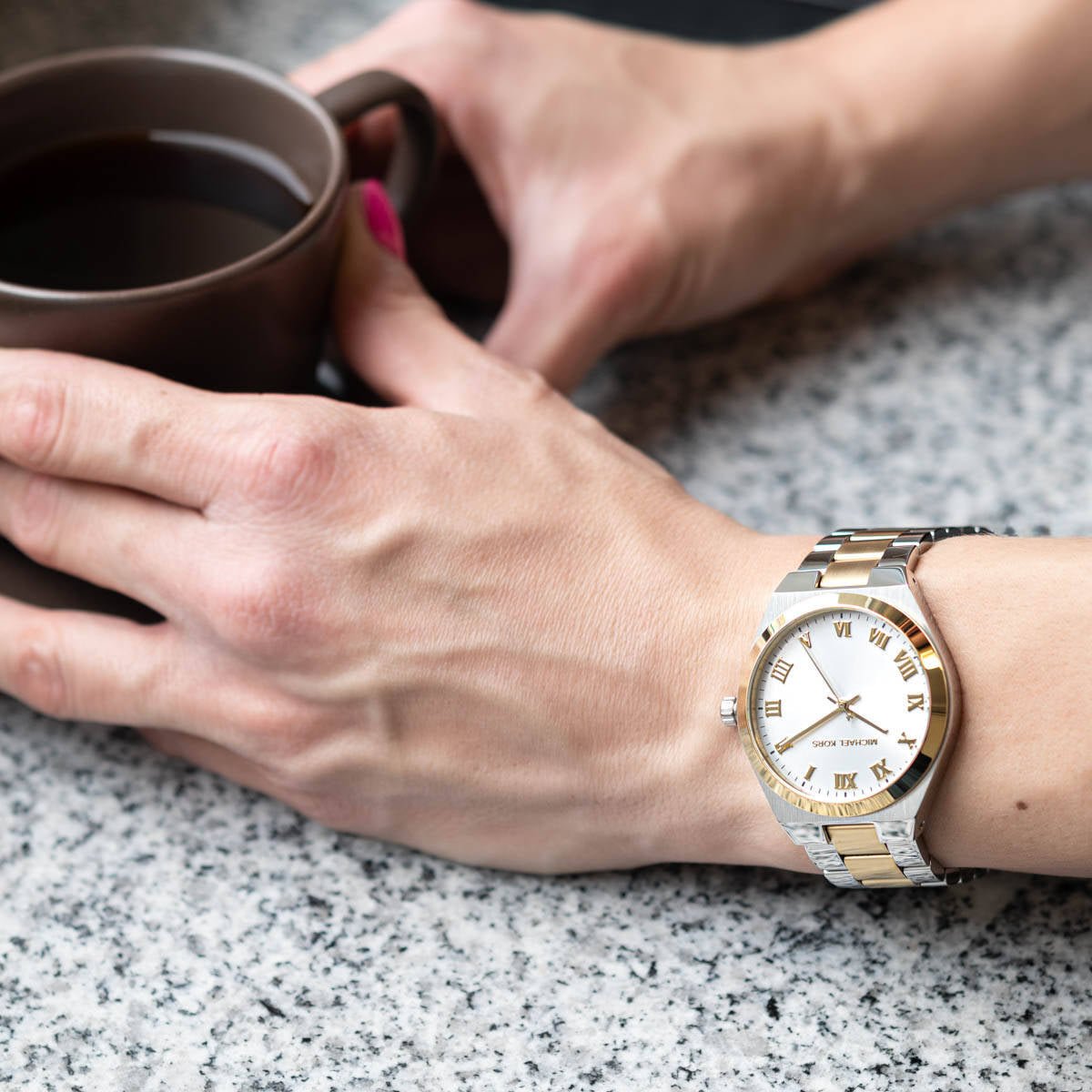 Michael Kors Lennox Three-Hand White Dial Two Tone Steel Strap Watch for Women - MK7464