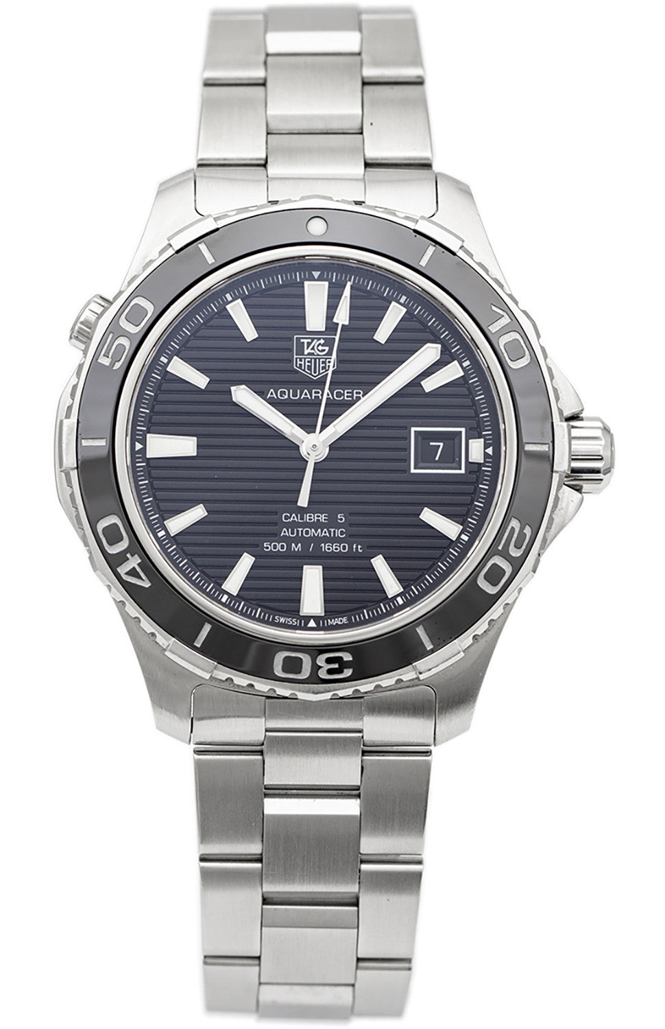 Tag Heuer Aquaracer Caliber 5 Automatic Black Dial Silver Steel Strap Watch for Men - WAK2110.BA0830