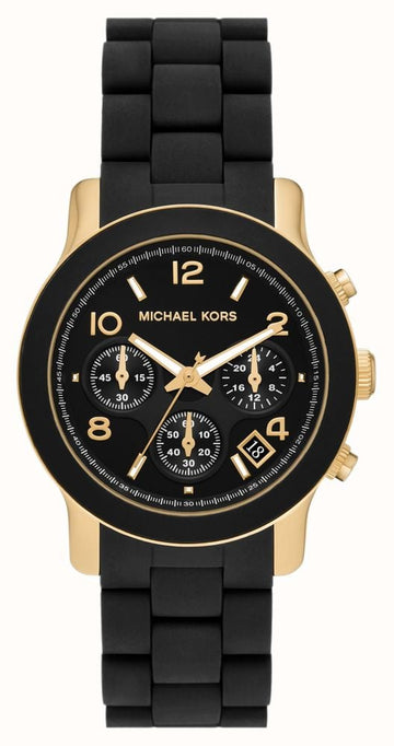 Michael Kors Runway Chronograph Black Dial Black Silicone Strap Watch For Women - MK7385