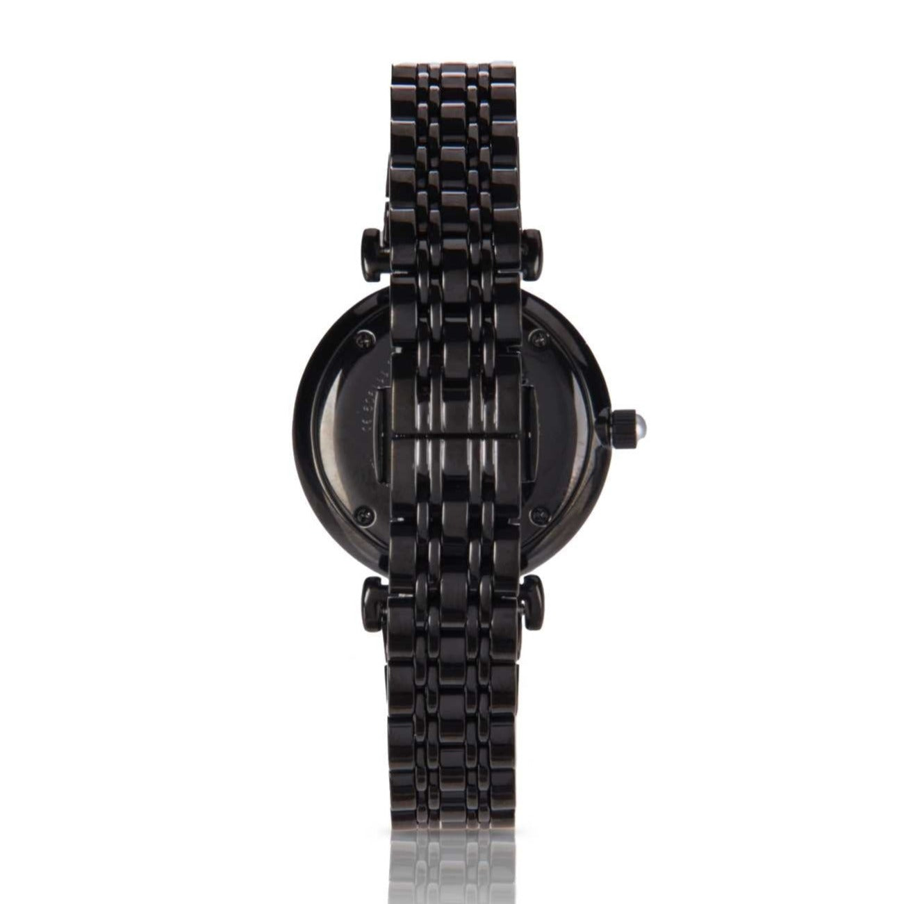 Emporio Armani Gianni T-Bar Quartz Black Mother of Pearl Dial Black Steel Strap Watch For Women - AR11268