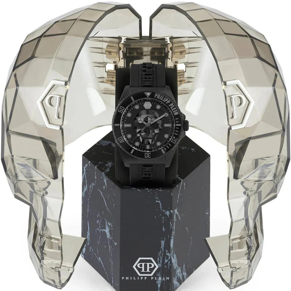 Philipp Plein The $kull Diver Black Dial Black Stainless Steel Strap Watch For Men- PWOAA0922