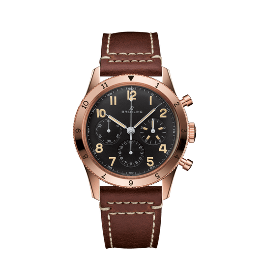 Breitling Avi 1953 Edition Black Dial Brown Leather Strap Watch for Men - RB0920131B1X1