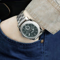 Fossil Machine Chronograph Black Dial Silver Steel Strap Watch for Men - FS4776