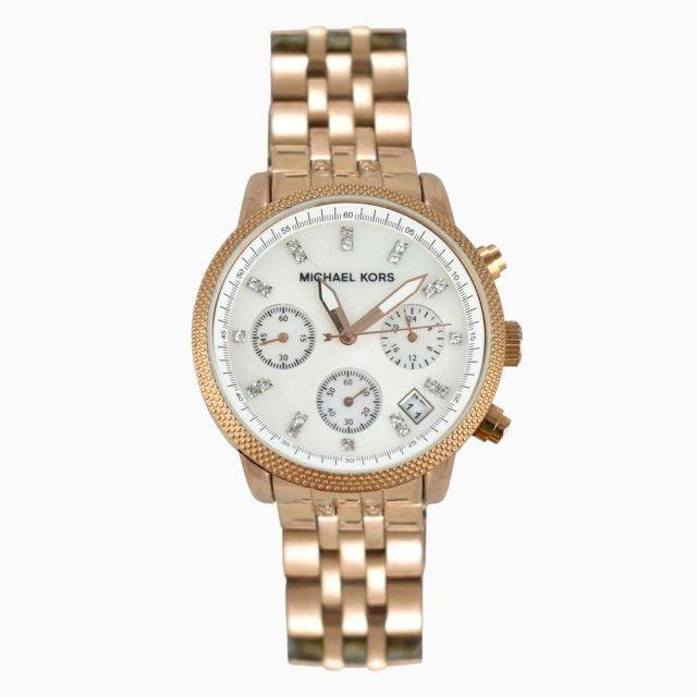 Michael Kors Damen White Dial Rose Gold Steel Strap Watch for Women - MK5026