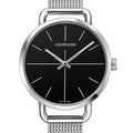 Calvin Klein Even Black Dial Silver Mesh Bracelet Watch for Women - K7B23121