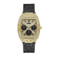 Guess Raven Diamonds Champagne Dial Black Rubber Strap Watch For Women - GW0105L2
