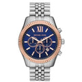 Michael Kors Lexington Chronograph Blue Dial Silver Steel Strap Watch For Men - MK8689