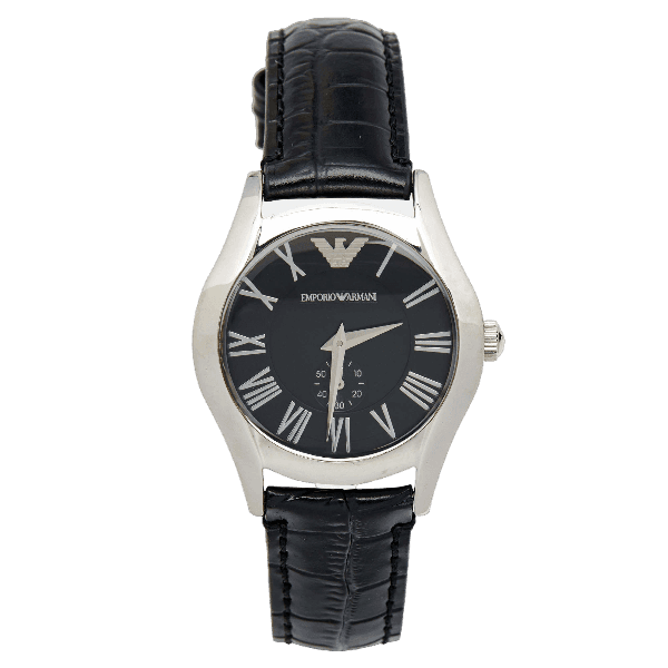 Emporio Armani Velente Black Dial Black Leather Strap Watch For Women - AR0644