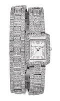 Michael Kors Emery Pave Double Wrap Crystals White Dial Silver Steel Strap Watch for Women - MK4836