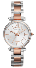 Fossil Carlie Silver Dial Two Tone Steel Strap Watch for Women - ES4342