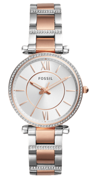 Fossil Carlie Silver Dial Two Tone Steel Strap Watch for Women - ES4342