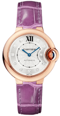 Cartier Ballon Bleu Diamonds White Dial Pink Leather Strap Watch for Women - WE902050