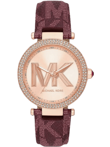 Michael Kors Parker Rose Gold Dial Maroon Leather Strap Watch For Women - MK2974