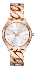 Michael Kors Runway Three-Hand Silver Dial Rose Gold Steel Strap Watch for Women - MK7473