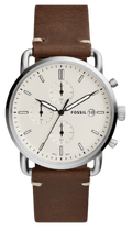 Fossil The Commuter White Dial Brown Leather Strap Watch for Men - FS5402