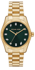 Michael Kors Lexington Three Hand Green Dial Gold Steel Strap Watch For Women - MK7449
