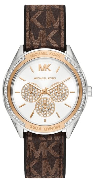 Michael Kors Jessa Multifunction Silver Dial Brown Leather Strap Watch For Women - MK7205
