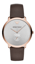 Emporio Armani Modern Slim Analog Silver Dial Brown Leather Strap Watch For Men - AR11163
