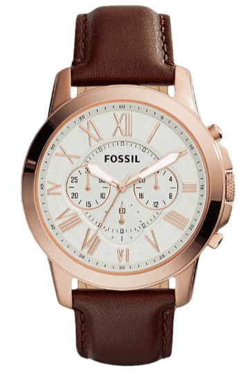 Fossil Grant Chronograph White Dial Brown Leather Strap Watch for Men - FS4991