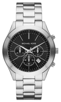 Michael Kors Slim Runway Chronograph Black Dial Silver Steel Strap Watch For Men - MK1056