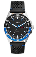 Fossil Sport 54 Day Date Black Dial Black Leather Strap Watch for Men - FS5321