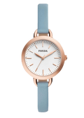 Fossil Classic White Dial Blue Leather Strap Watch for Women - BQ3327