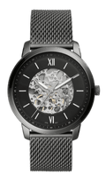 Fossil Neutra Automatic Skeleton Black Dial Grey Mesh Strap Watch for Men - ME3185