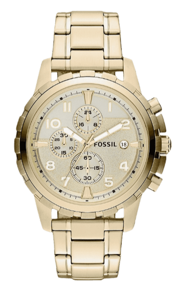 Fossil Dean Chronograph Champagne Dial Gold Steel Strap Watch for Men - FS4867