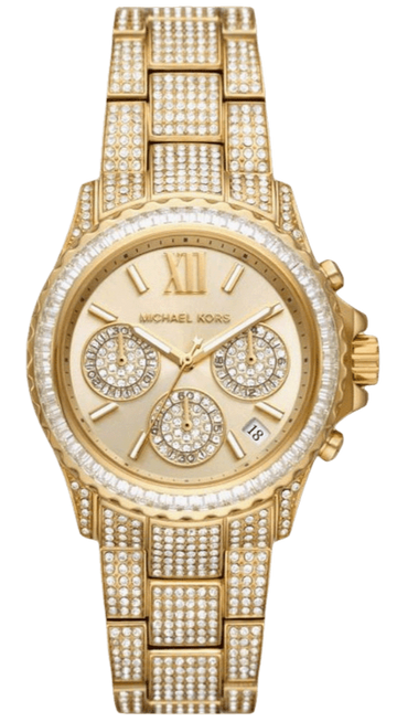 Michael Kors Everest Chronograph Crystals Gold Dial Gold Steel Strap Watch For Women - MK7254