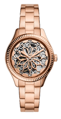 Fossil Rye Automatic Skeleton Rose Gold Dial Rose Gold Steel Strap Watch for Women - BQ3754