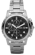 Fossil Dean Chronograph Black Dial Silver Steel Strap Watch for Men - FS4542