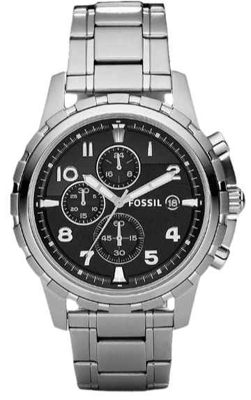 Fossil Dean Chronograph Black Dial Silver Steel Strap Watch for Men - FS4542