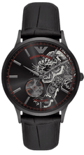 Emporio Armani Meccanico Skeleton Black Dial Black Leather Strap Watch For Men - AR60046