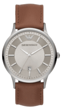 Emporio Armani Renato Quartz Silver Dial Brown Leather Strap Watch For Men - AR11185