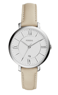 Fossil Jacqueline White Dial Beige Leather Strap Watch for Women - ES3793