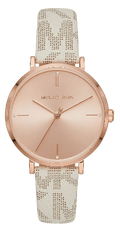 Michael Kors Jayne Three Hand Rose Gold Dial White Leather Strap Watch For Women - MK7128