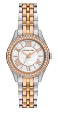Michael Kors Harlowe Three-Hand Mother of Pearl White Dial Tri Tone Steel Strap Watch for Women - MK4846