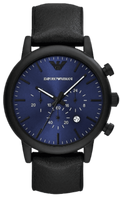 Emporio Armani Luigi Analog Blue Dial Black Leather Strap Watch For Men - AR11351